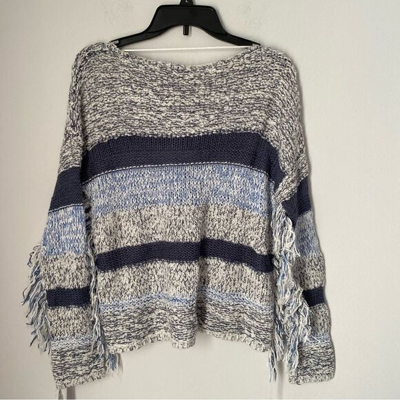 INC Women’s Crew Neck Fringe Details Knit Striped Sweater size L - Picture 2 of 3